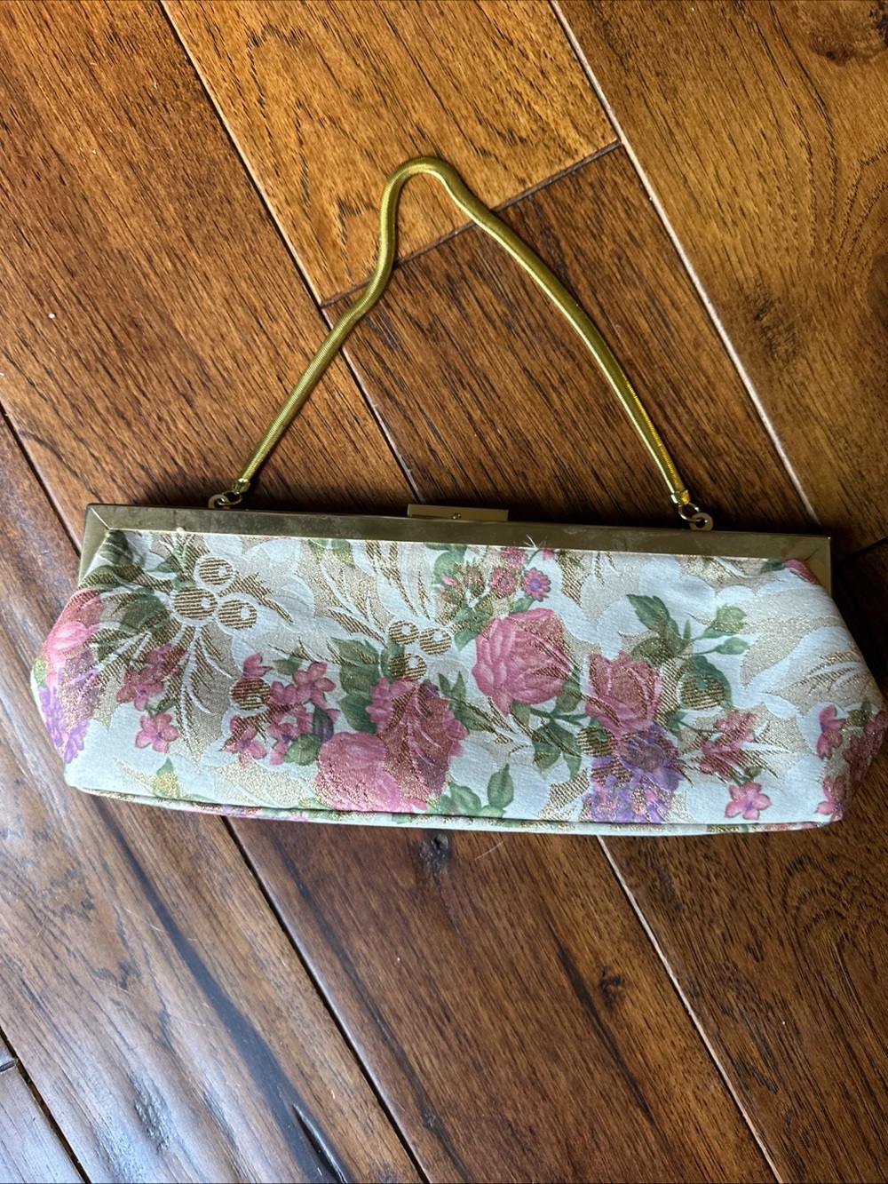 Floral Gold Clasp Clutch Fairy Garden Wristlet Purse Whimsical Girlhoodcore